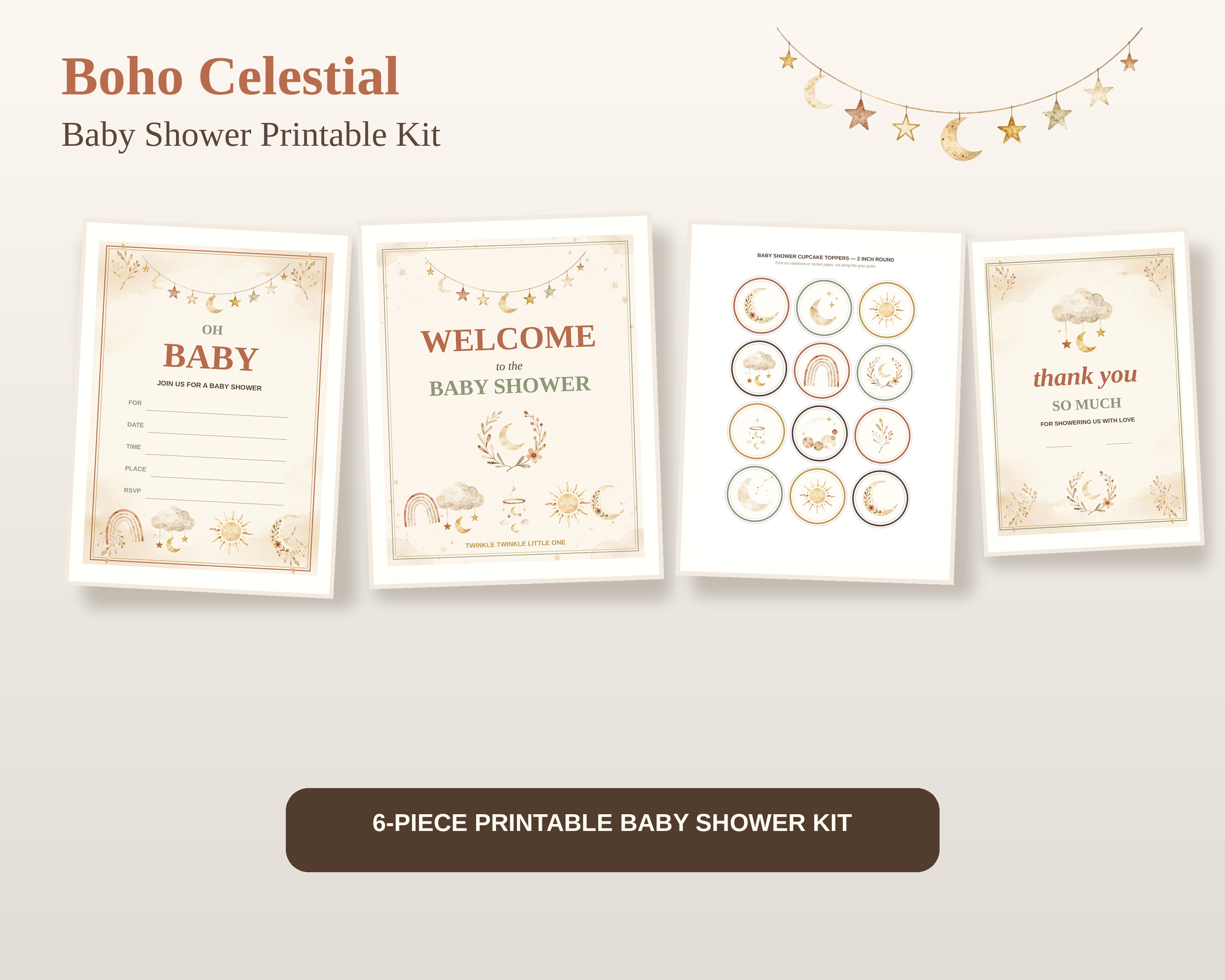 Boho Baby Shower Party Kit Printable preview