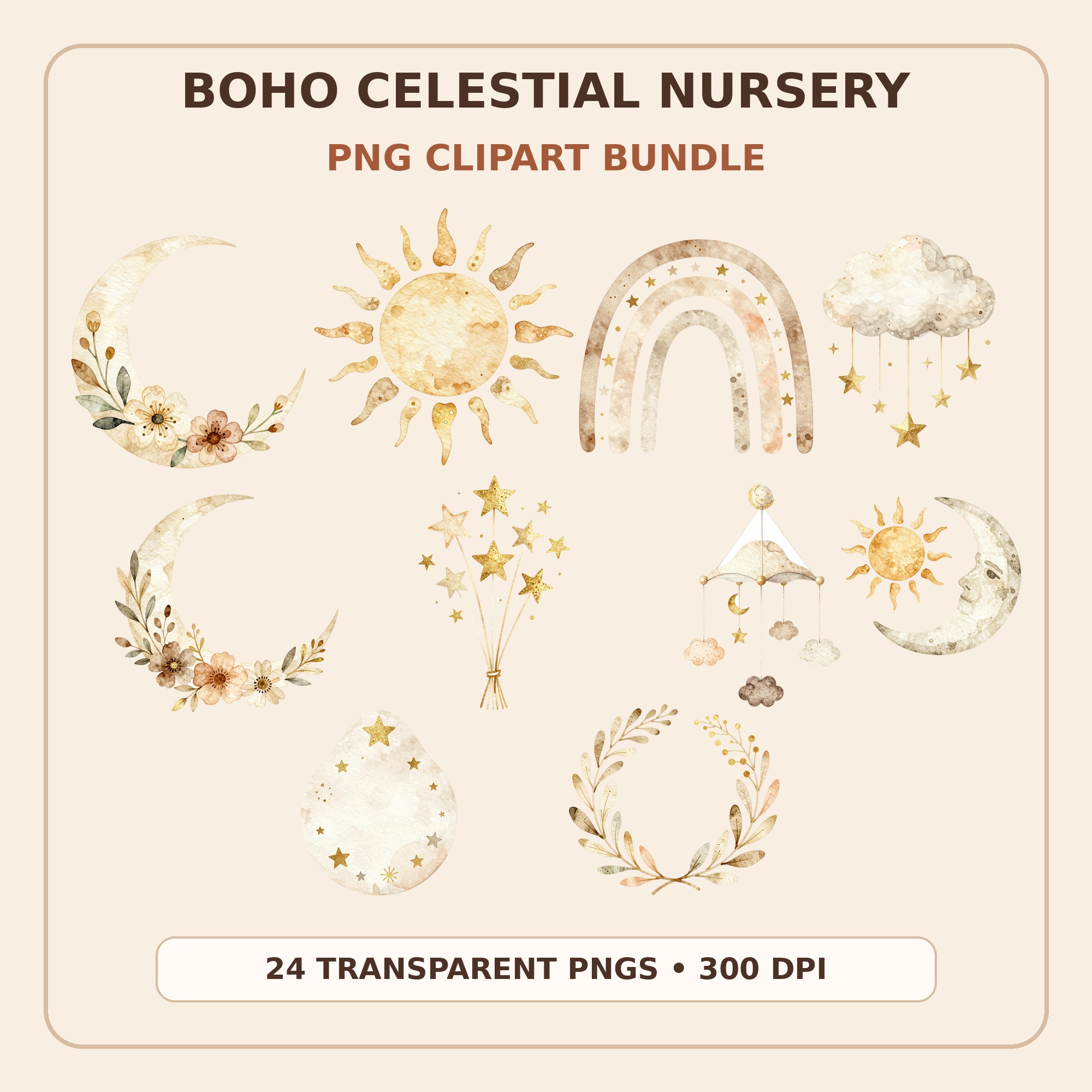 Boho Nursery Celestial Clipart Bundle