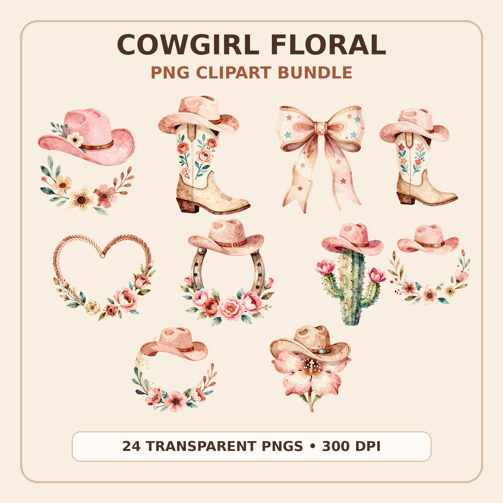 Cowgirl Floral Clipart Bundle preview