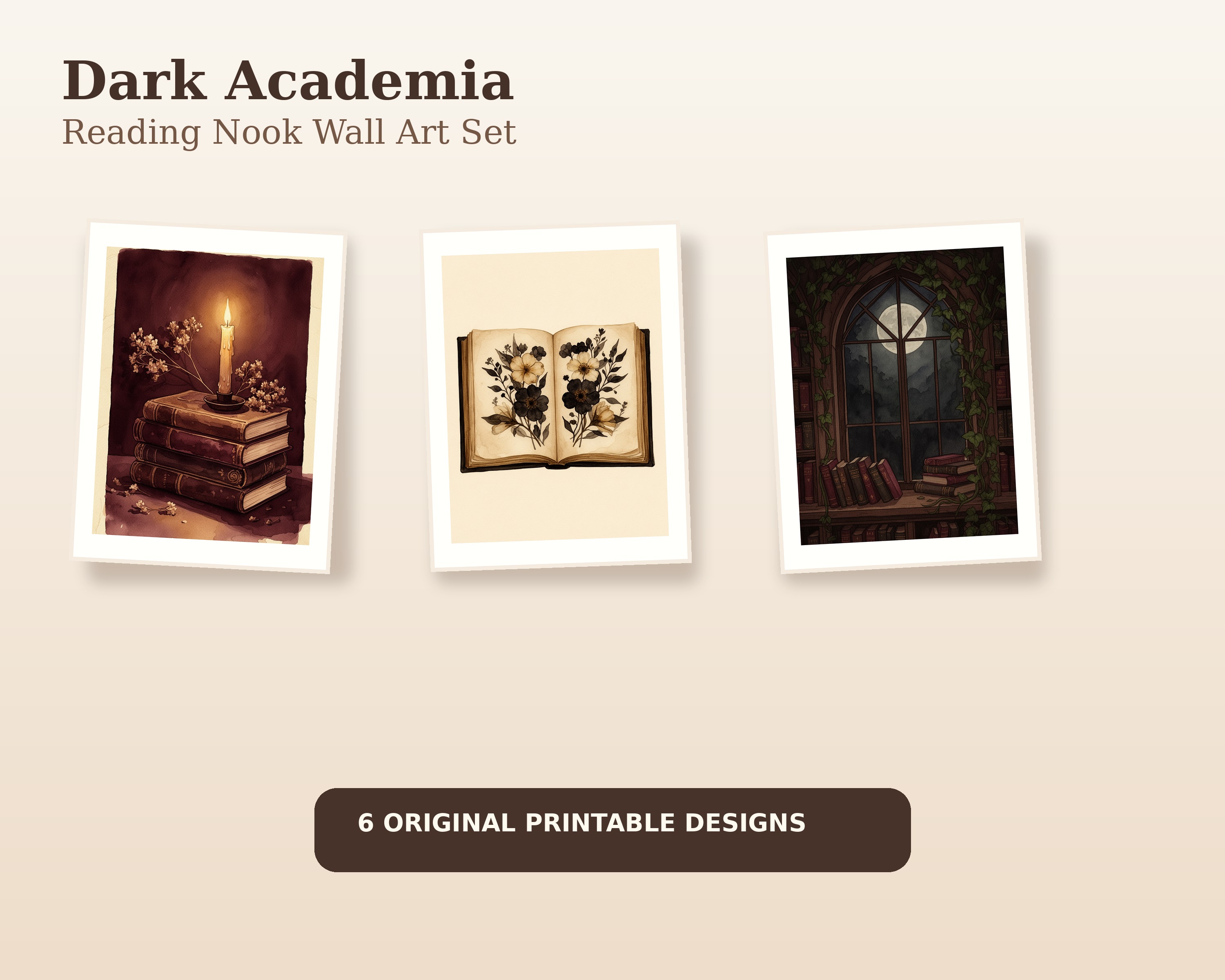 Dark Academia Reading Nook Wall Art Set
