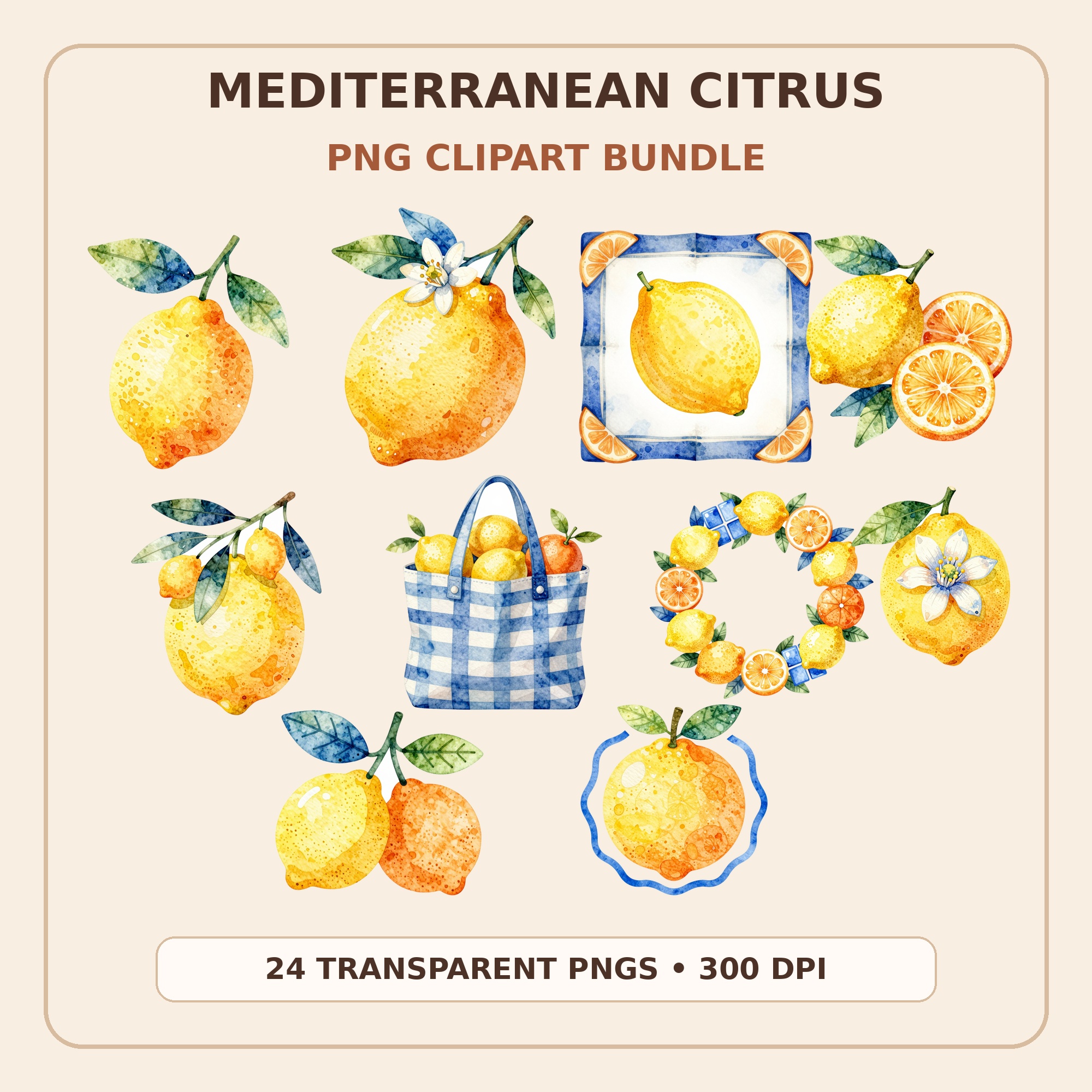 Mediterranean Citrus Clipart Bundle