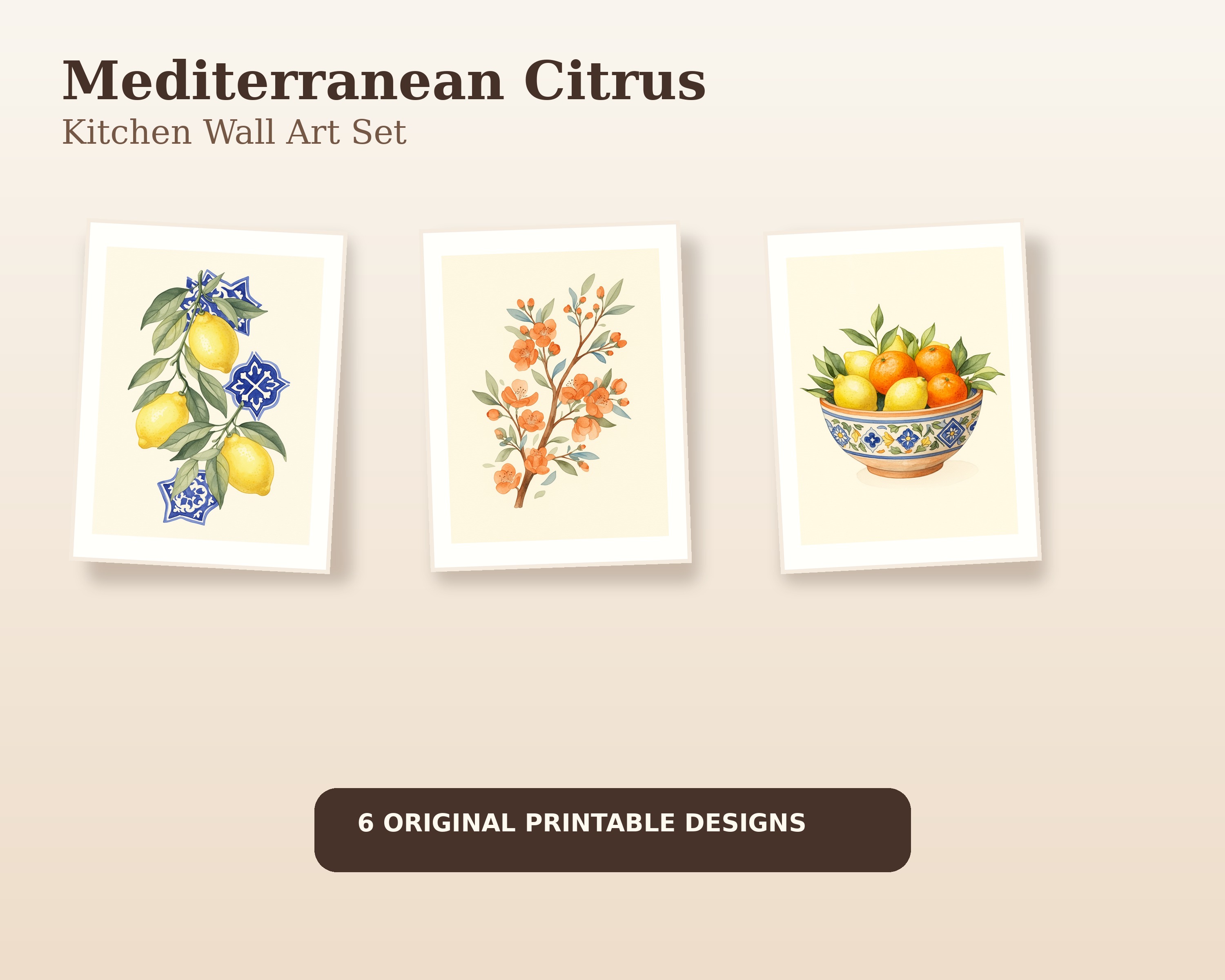 Mediterranean Citrus Kitchen Wall Art Set