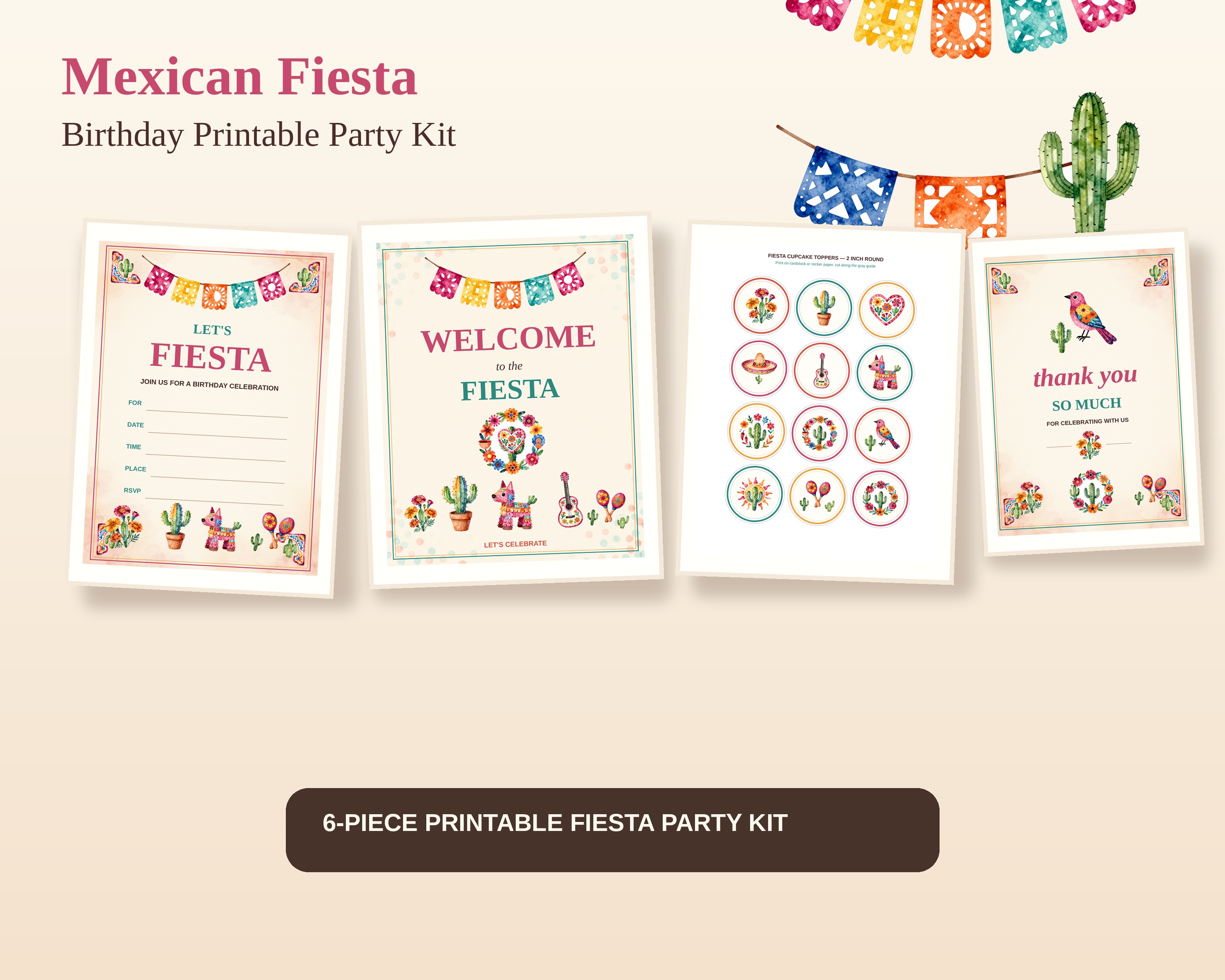 Mexican Fiesta Birthday Party Kit Printable preview