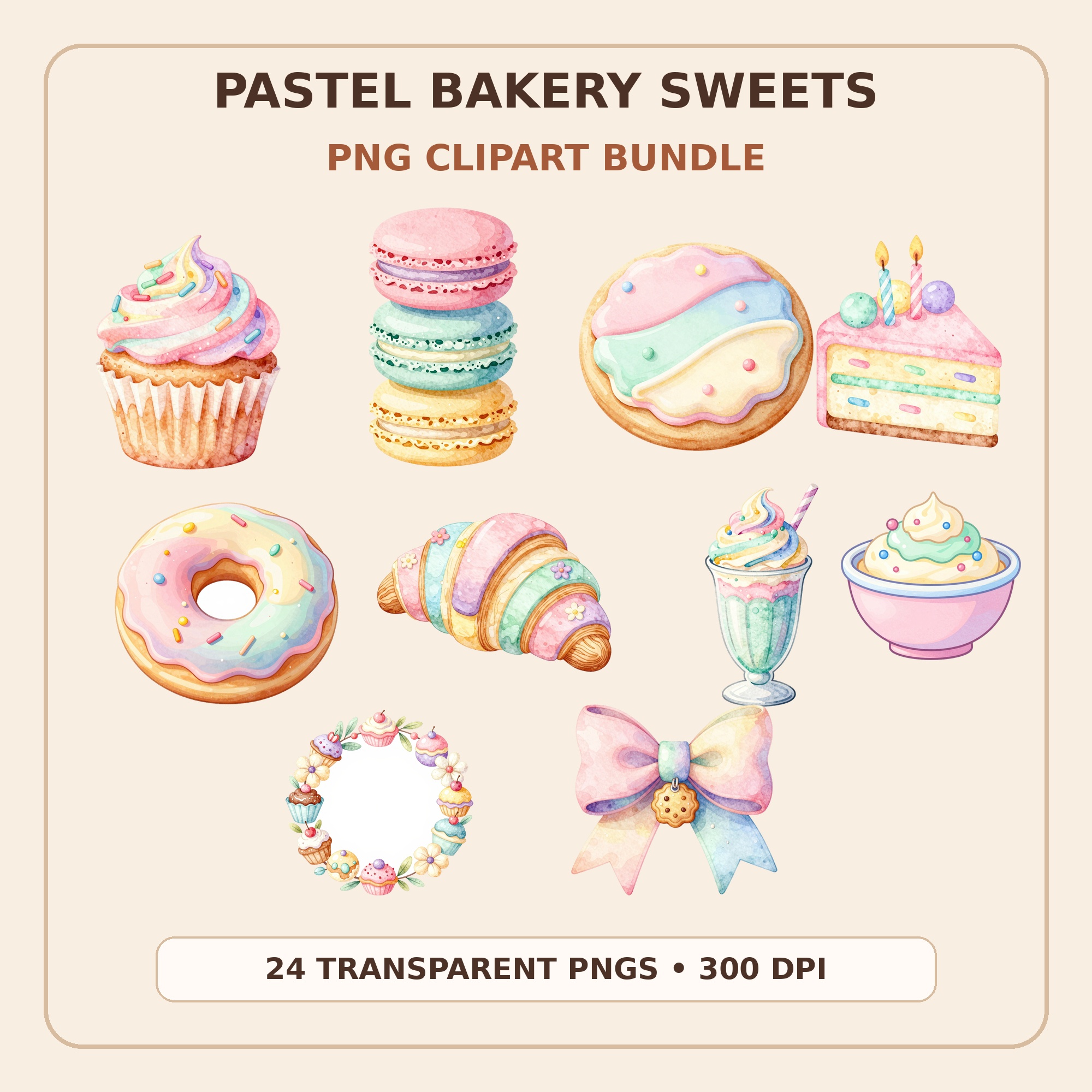 Pastel Bakery Sweets Clipart Bundle preview