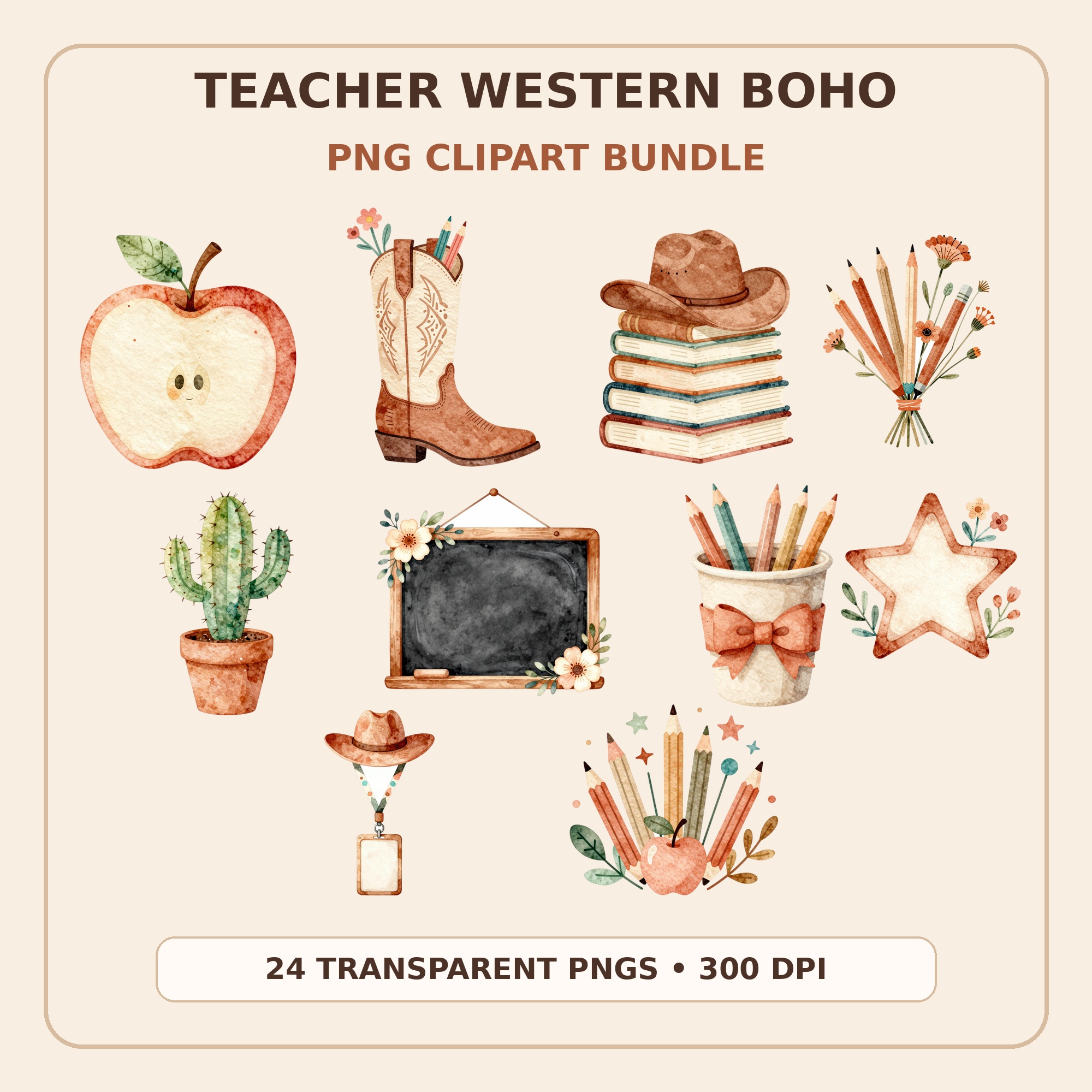 Teacher Western Boho Clipart Bundle preview