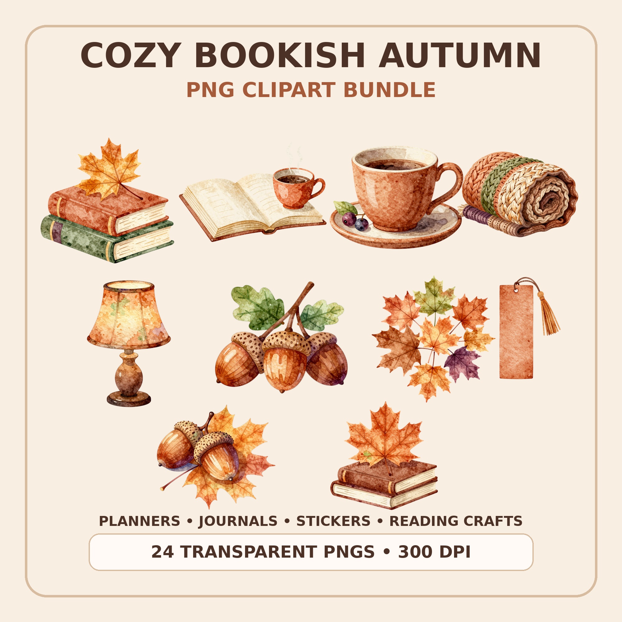 Cozy Bookish Autumn Clipart Bundle preview