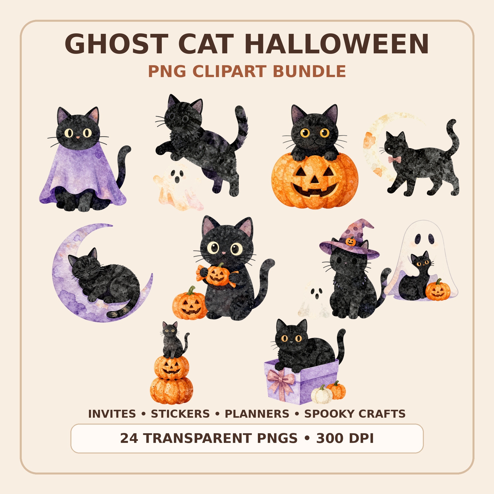 Ghost Cat Halloween Clipart Bundle preview