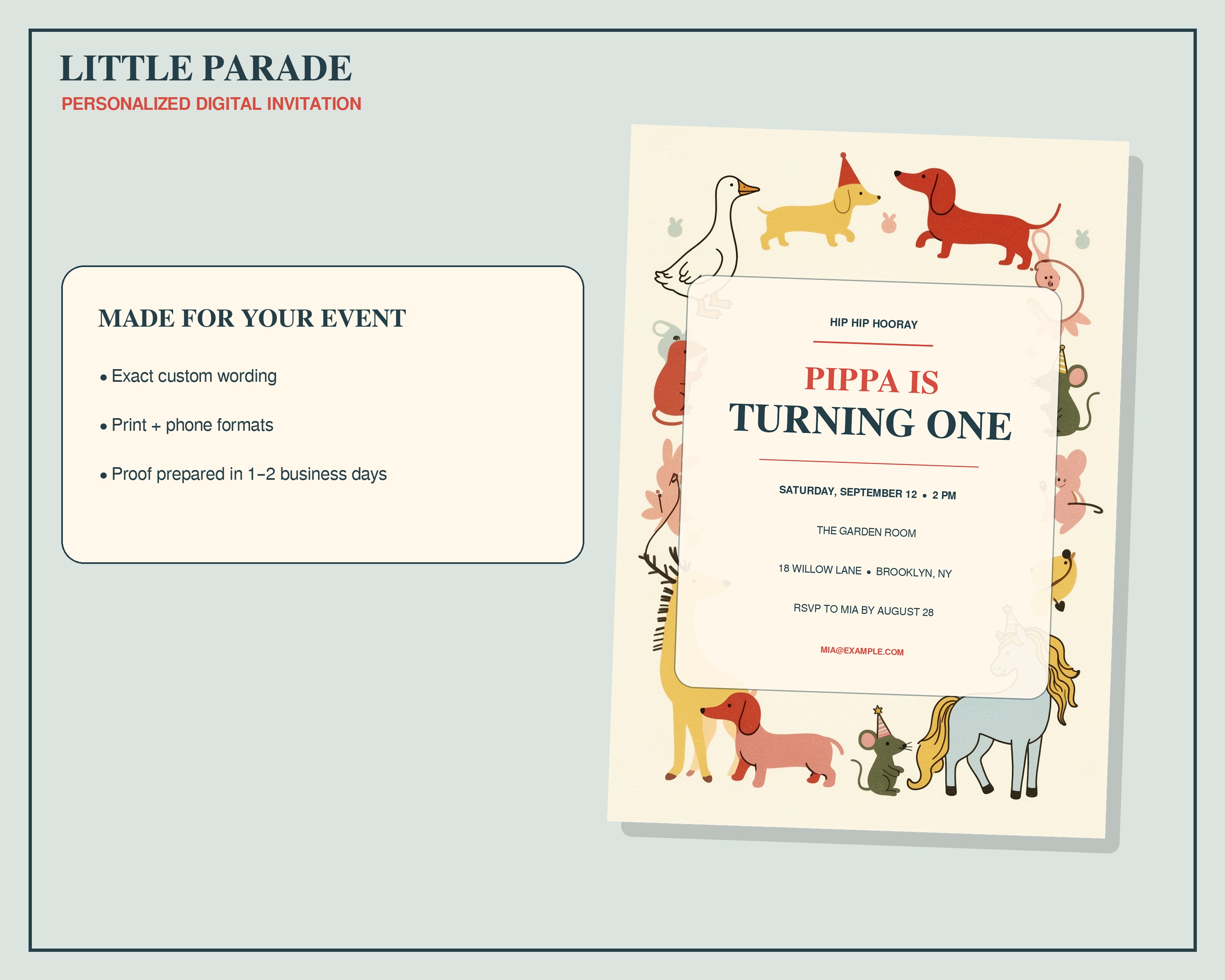 Little Parade personalized first birthday invitation