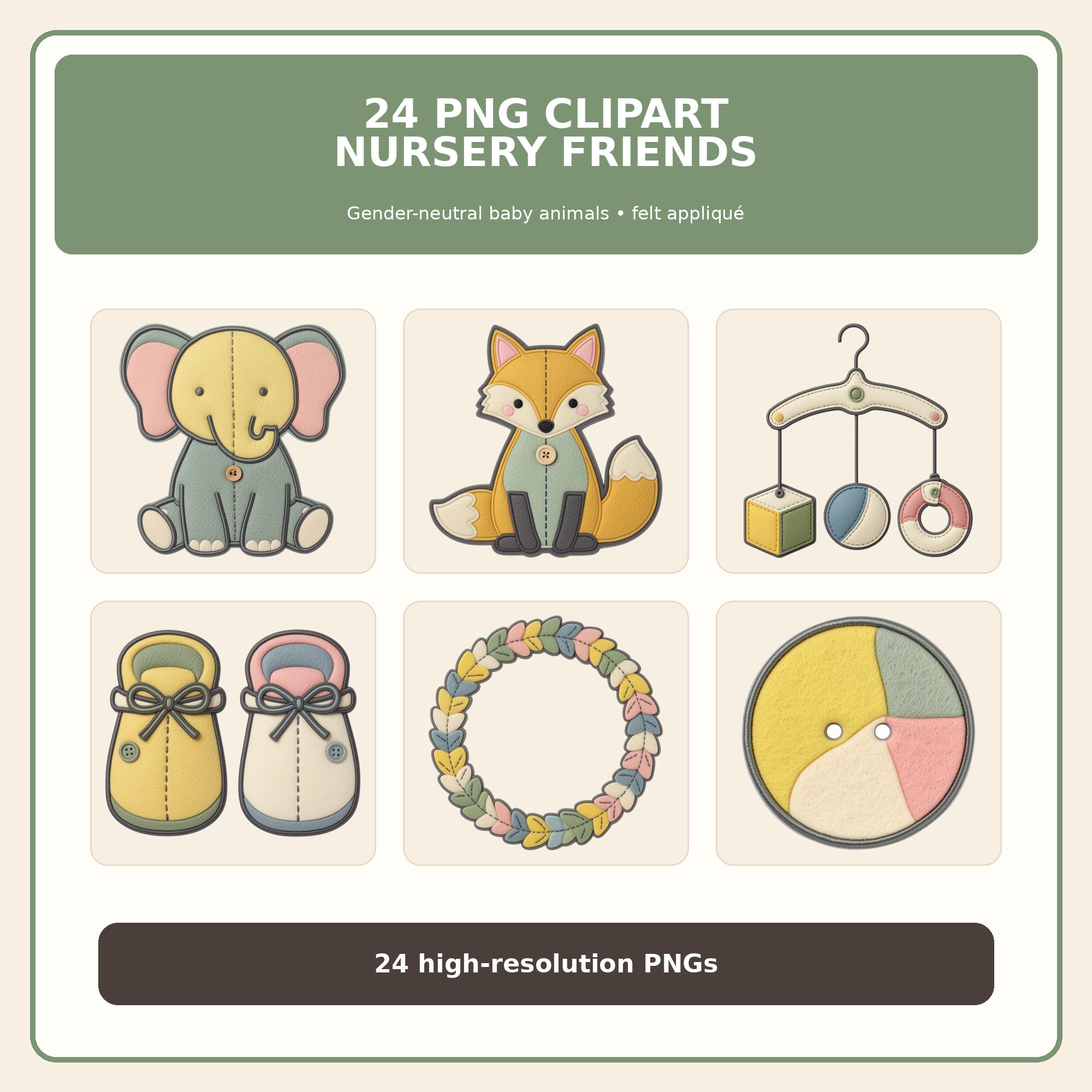 Stitched Nursery Friends PNG Clipart Bundle preview