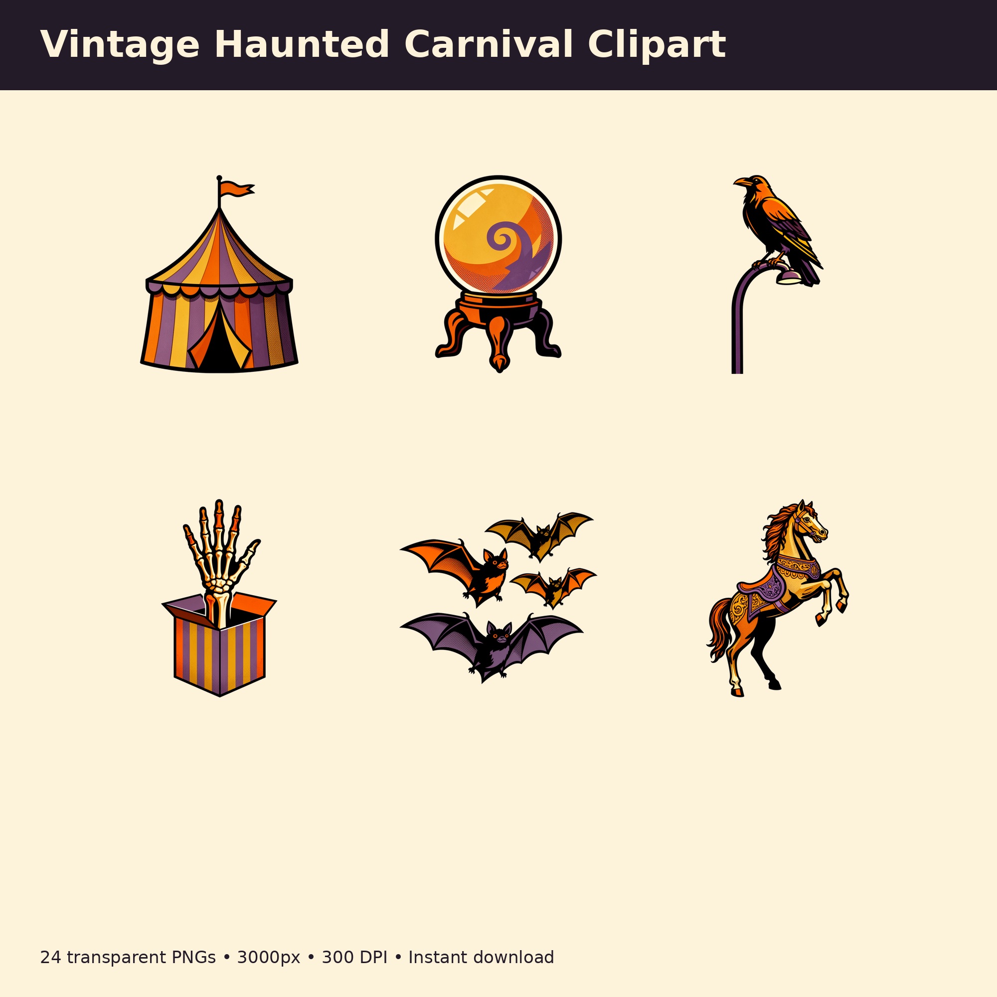Vintage Haunted Carnival Clipart preview
