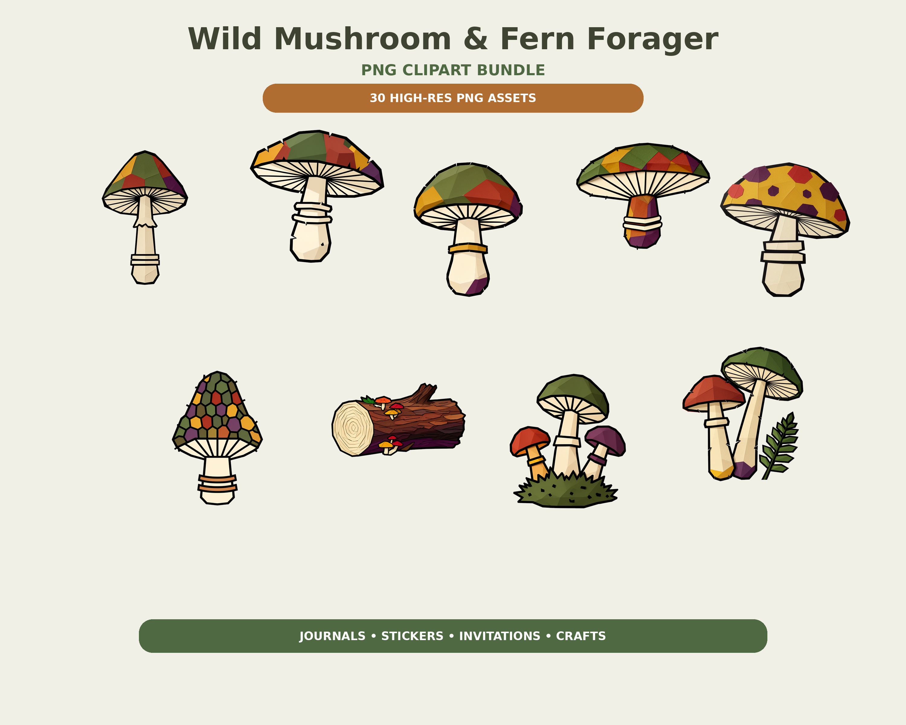 Wild Mushroom and Fern Forager Clipart preview
