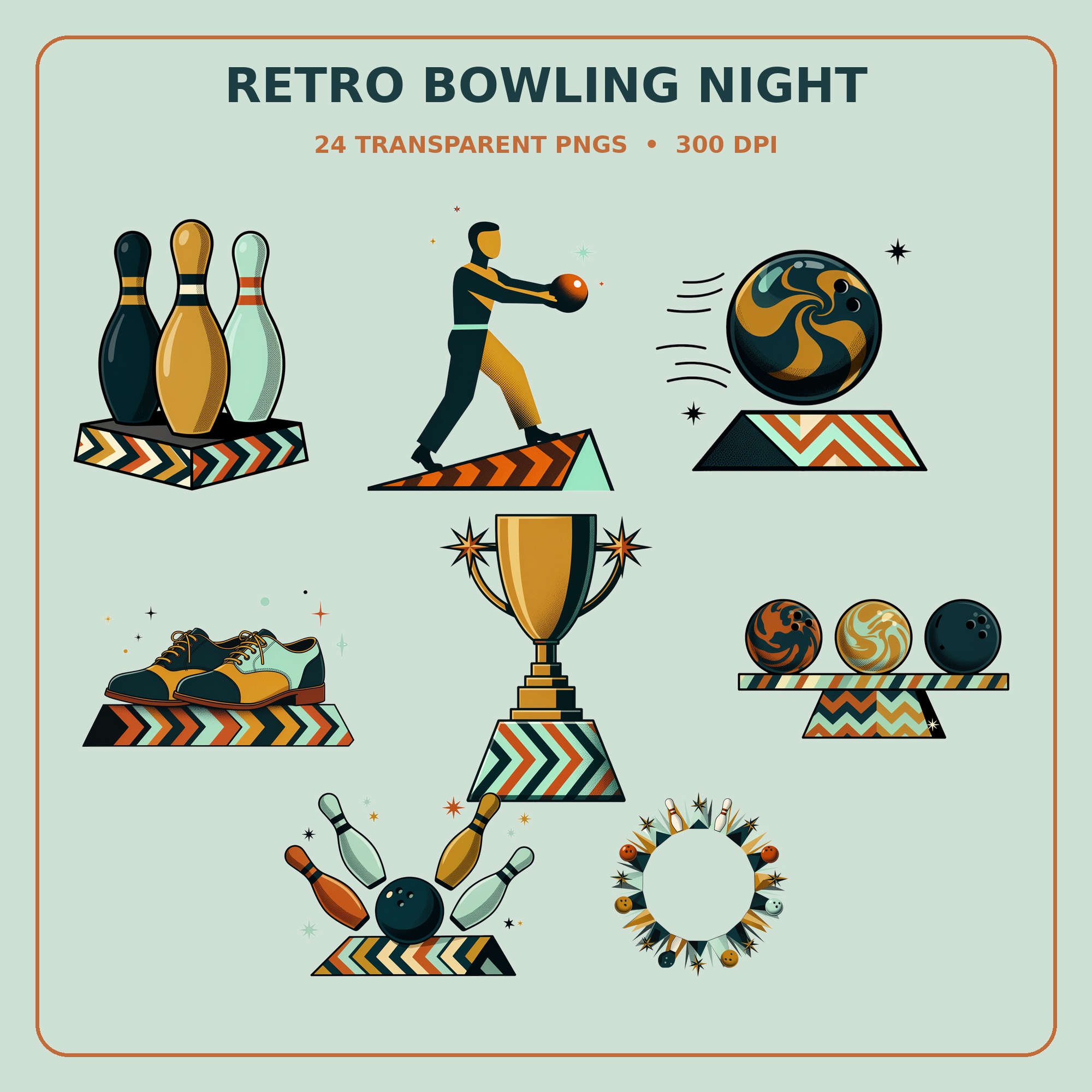 Retro Bowling Clipart Bundle preview